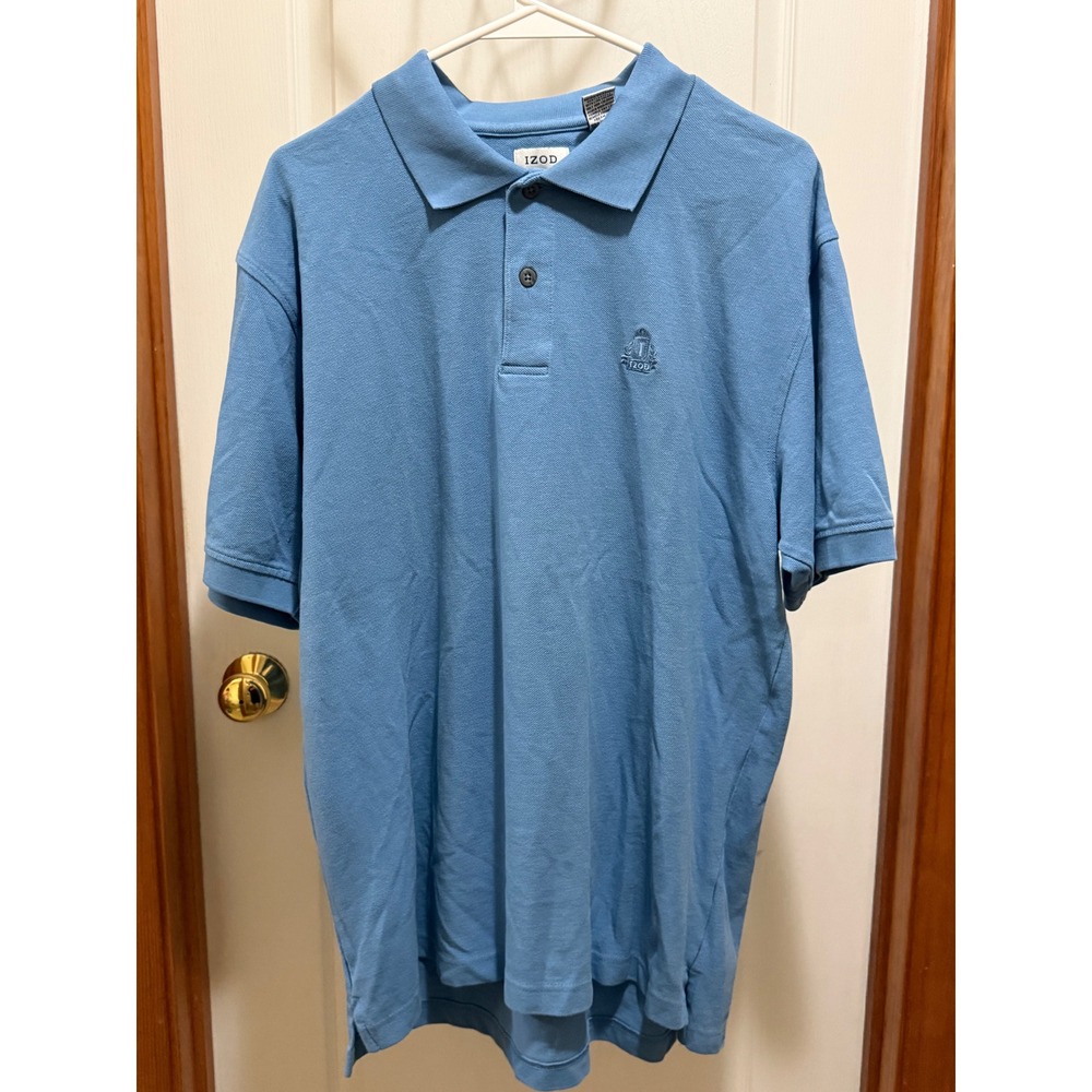 IZOD Silk Wash Mens Light Blue Cotton Pique Polo Shirt Short Sleeve Large